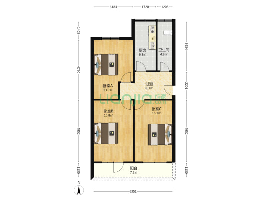 西安市工商局丰庆路家属院 3室0厅1卫 83平方