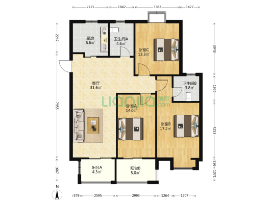岗山佳苑 3室1厅2卫 128平方