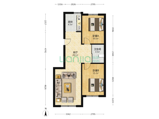 萬盛東城 2室1厅1卫 86平方