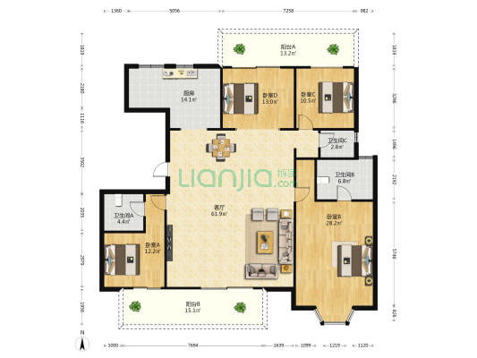 大唐臻观 4室1厅3卫 190平方