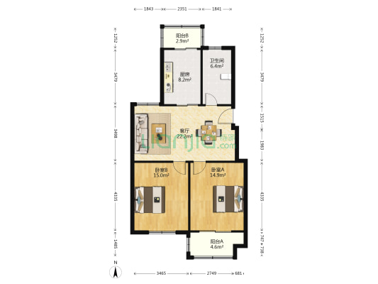 幸福新城南区 2室1厅1卫 89平方