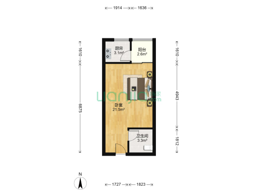 伍家岭生活广场 1室0厅1卫 47平方