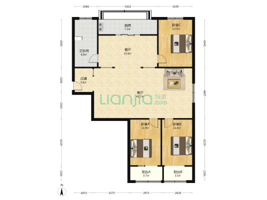 大学中路80号院 3室2厅1卫 137平方