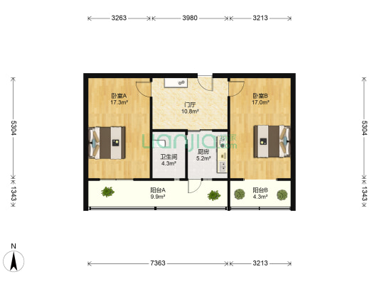 华北路30-1 2室0厅1卫 81平方