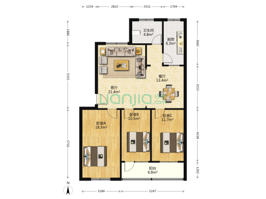 拖拉机站宿舍 3室2厅1卫 110平方
