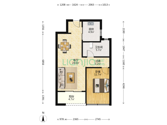 绿城诚园 1室1厅1卫 70平方