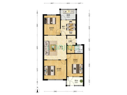 胜利西街2988号 3室2厅1卫 86平方