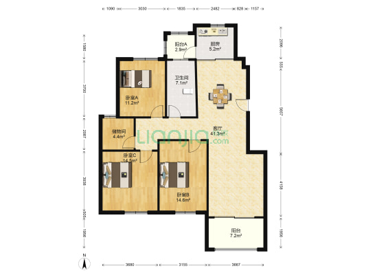 长江花苑金港湾 3室1厅1卫 132平方