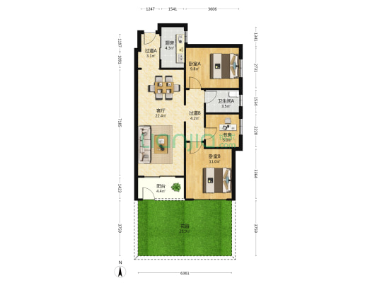 中海汇德里 3室1厅1卫 85平方