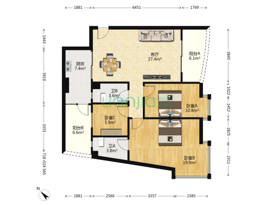 康景楼 3室1厅2卫 110平方
