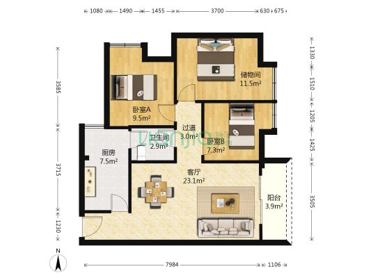 阳光雅居 2室1厅1卫 84平方