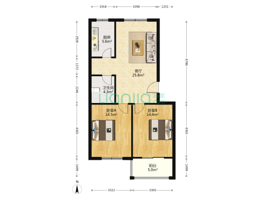 玉馨苑东区 2室1厅1卫 88平方