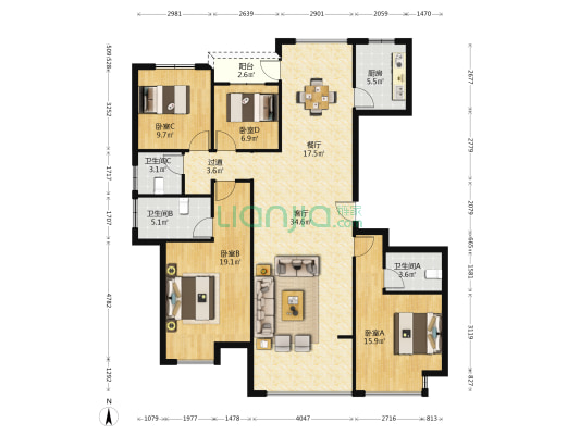 梦栖金星雅苑 4室2厅3卫 151平方