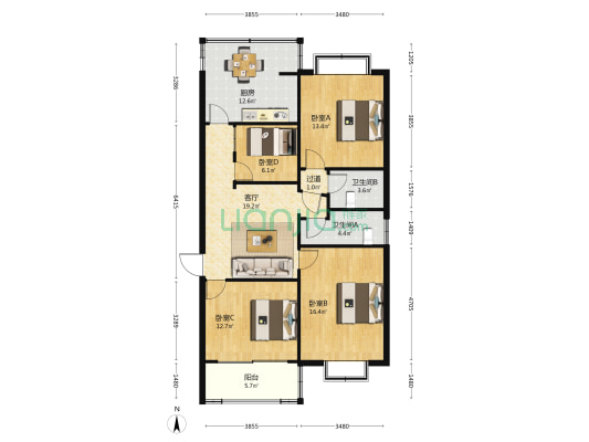 爱丽雅花苑 4室1厅2卫 116平方
