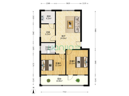 建设路小学家属院 2室1厅1卫 85平方