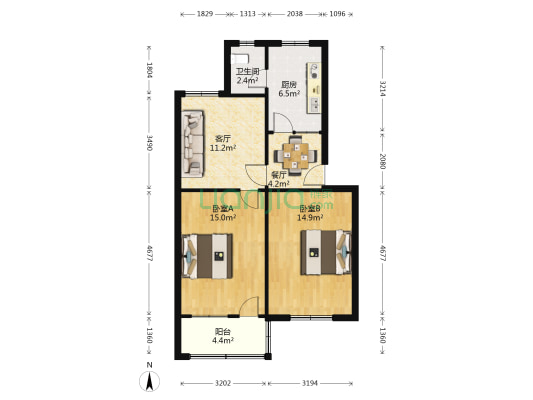 书院路26号 2室2厅1卫 72平方