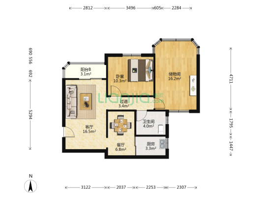 玉龙公寓 1室2厅1卫 79平方
