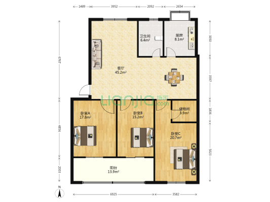 农业局家属区 3室1厅1卫 143平方