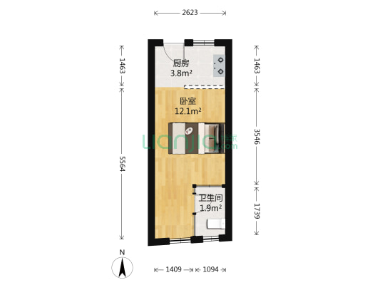 自由公寓 1室0厅1卫 21平方