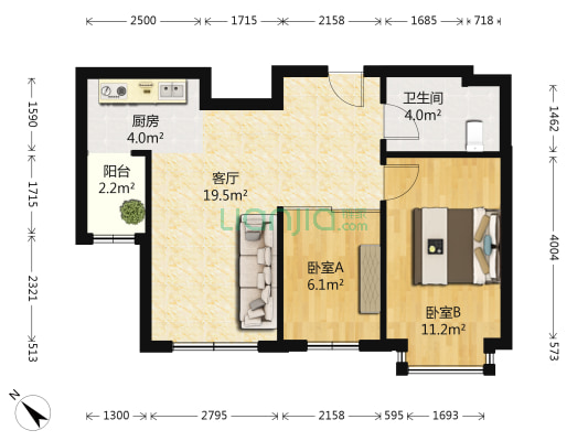 远大都市明珠北区 2室1厅1卫 68平方