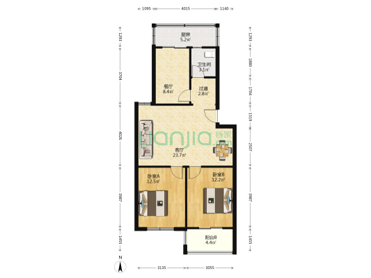 晨欣园 2室2厅1卫 86平方