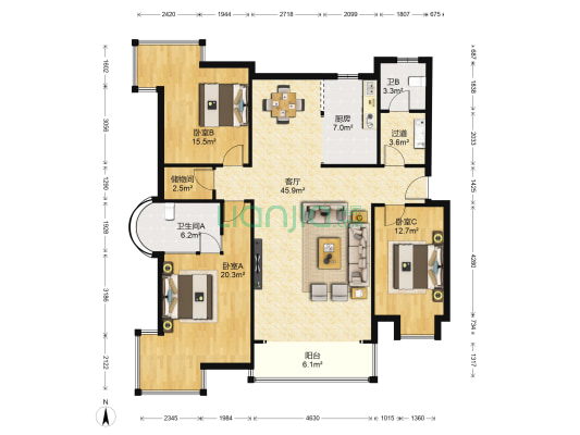 卓达星辰花园 3室1厅2卫 175平方