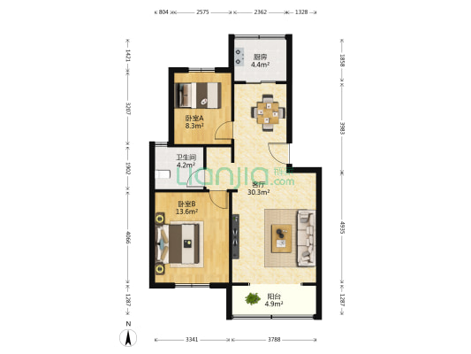 津东雅苑 2室1厅1卫 82平方