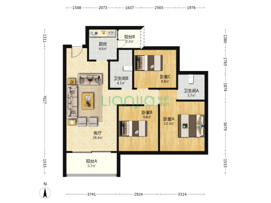 花香郡樾府 3室1厅2卫 98平方