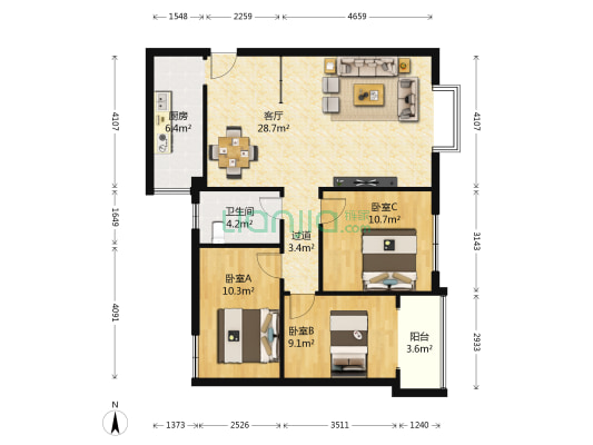 城南尚居 3室1厅1卫 88平方