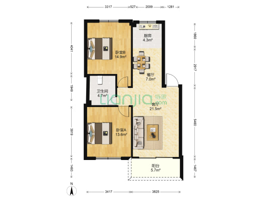 府后小区 2室2厅1卫 87平方