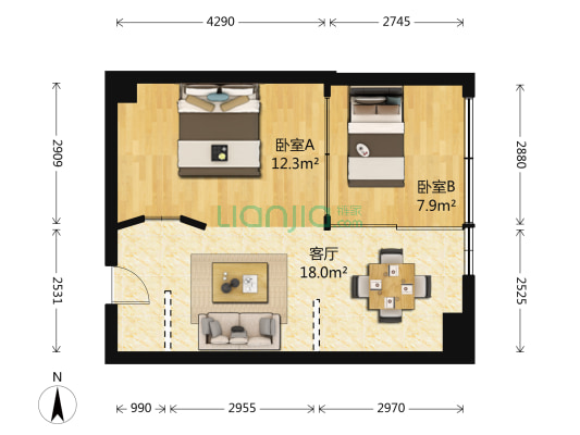 中山银座 2室1厅0卫 70平方