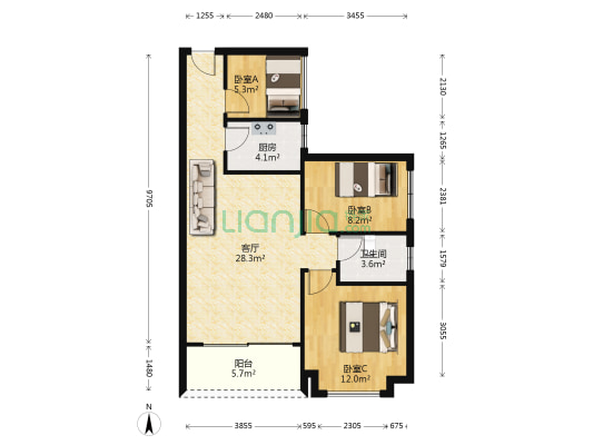 龙光城南四期 3室1厅1卫 72平方