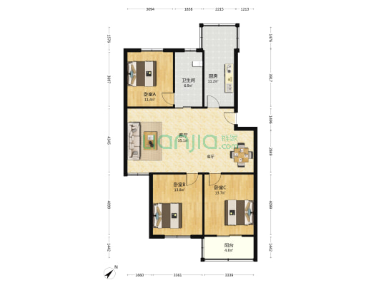 康宏楼 3室1厅1卫 107平方