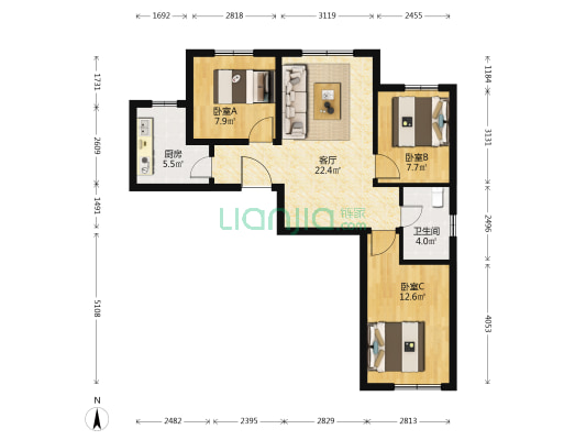 绿湾星苑 3室1厅1卫 90平方