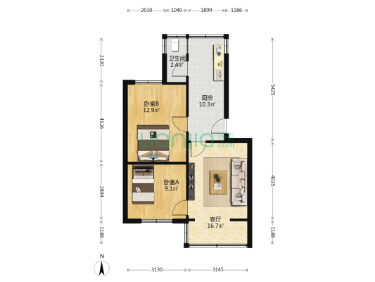 百花山路72号 2室1厅1卫 58平方