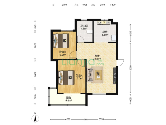 新惠家园 2室1厅1卫 95平方