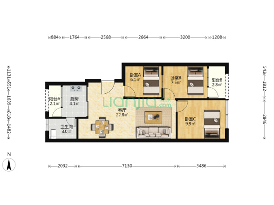 园墩路 3室1厅1卫 73平方