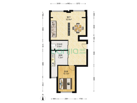 人民广场小区 1室1厅1卫 77平方