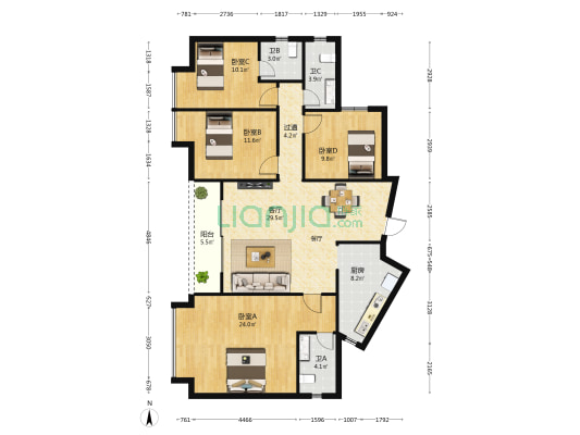 东方旭日豪庭 4室1厅3卫 142平方