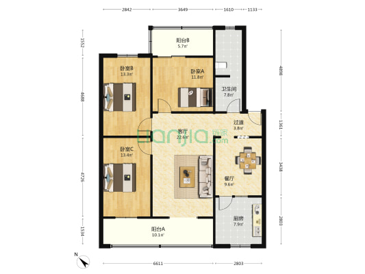 双栅子街49号 3室2厅1卫 117平方