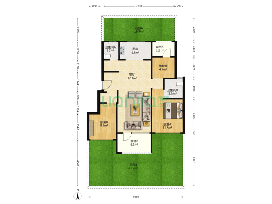 雅居乐华宇雅华香颂 2室1厅2卫 99平方