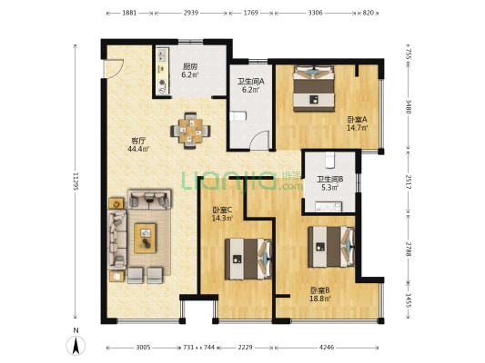 悦景新世界 3室1厅2卫 139平方