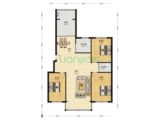 吉林大学和平校区 3室2厅2卫 158平方