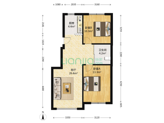 东安白金首府 2室1厅1卫 76平方
