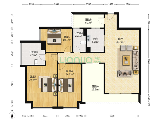 保利东湾东悦花园 3室1厅2卫 143平方