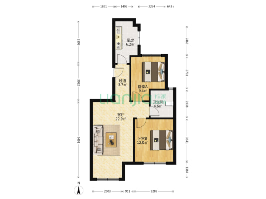佳兆业悦璟 2室1厅1卫 87平方