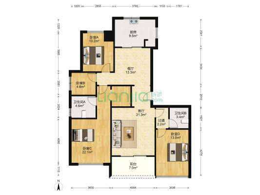 保利中盛府 4室2厅2卫 138平方