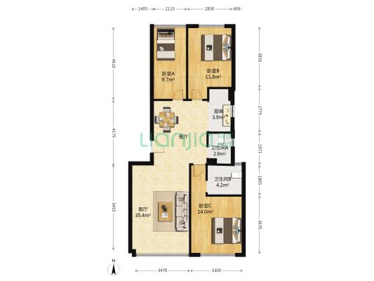 万科银海泊岸澜庭 3室1厅2卫 103平方