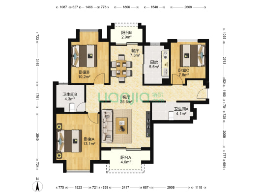 长泰东郊御园(公寓) 3室2厅2卫 108平方