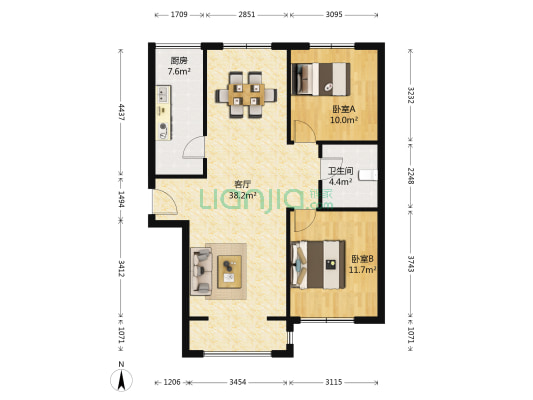 岭湾峰尚二期 2室1厅1卫 96平方